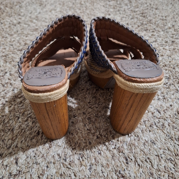 Lucky Brand Mika Woven Wooden Leather Boho Retro Heeled Sandals - Picture 4 of 8